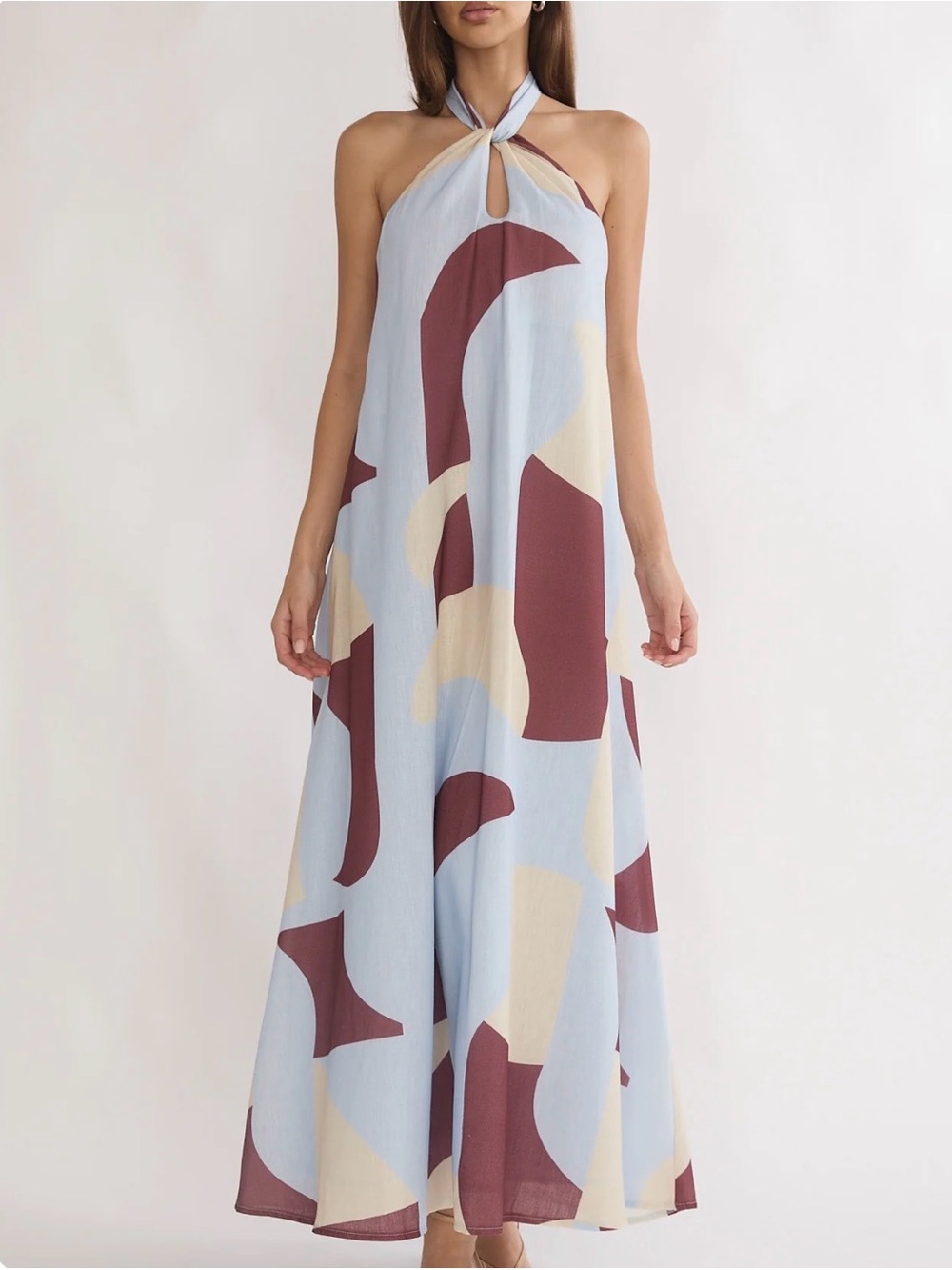 Mireille Backless Halter Maxi Dress Print Chocolate